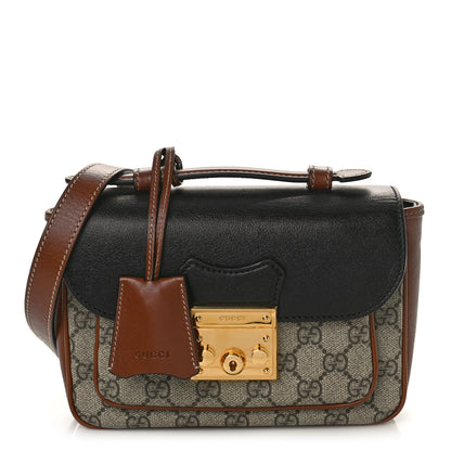 Gucci GG Supreme Monogram New Sakai Lux Calfskin Mini Padlock Flap Pocket Shoulder Bag Beige Ebony Black Cuir 1 of 9