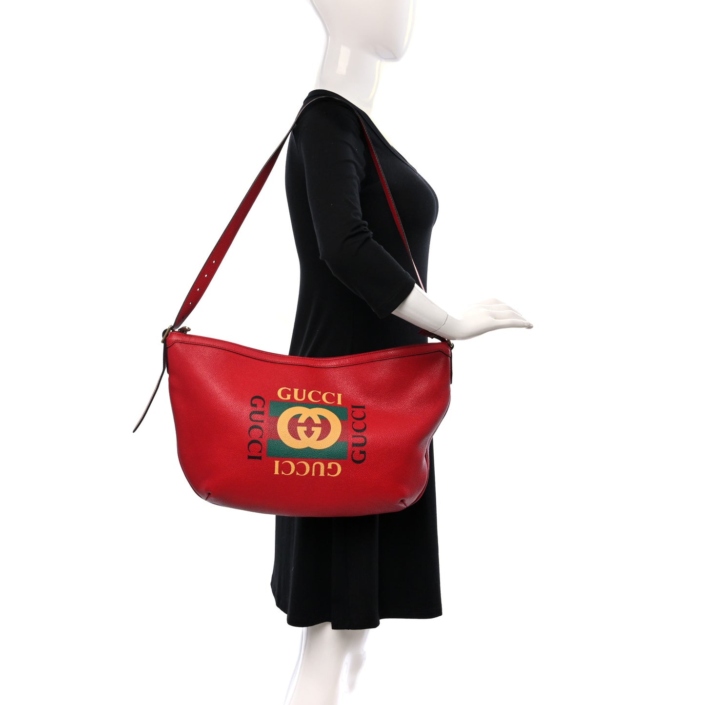 Grained Calfskin Logo Half Moon Hobo Red