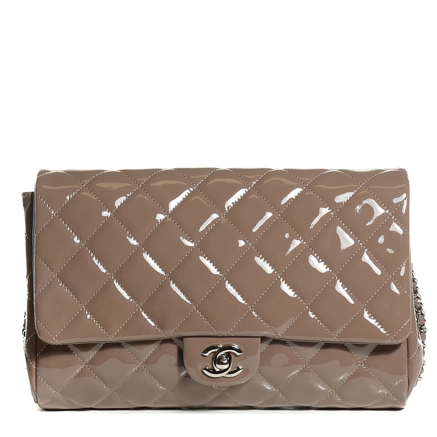 Chanel Patent Quilted Clutch with Chain Flap Grey 1 of 9