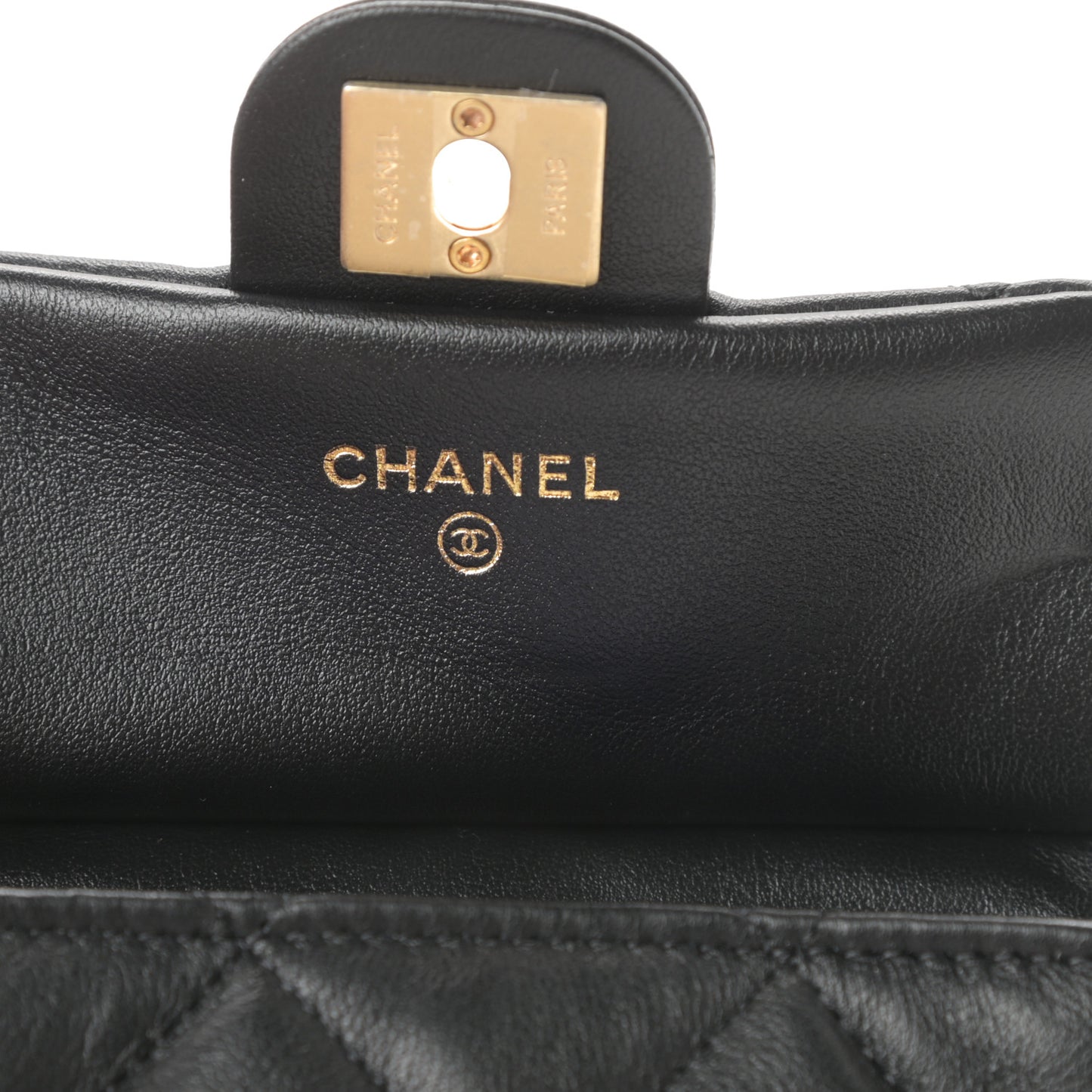 Calfskin Quilted Lady Handle Flap Card Holder With Chain Black