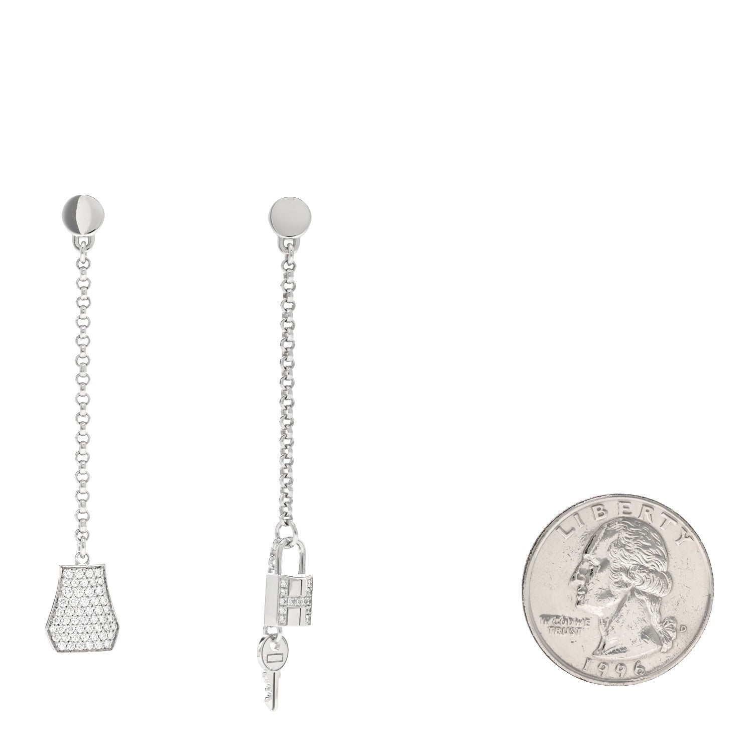 Hermes 18K White Gold Diamond Kelly Clochette Drop Earrings 2 of 5