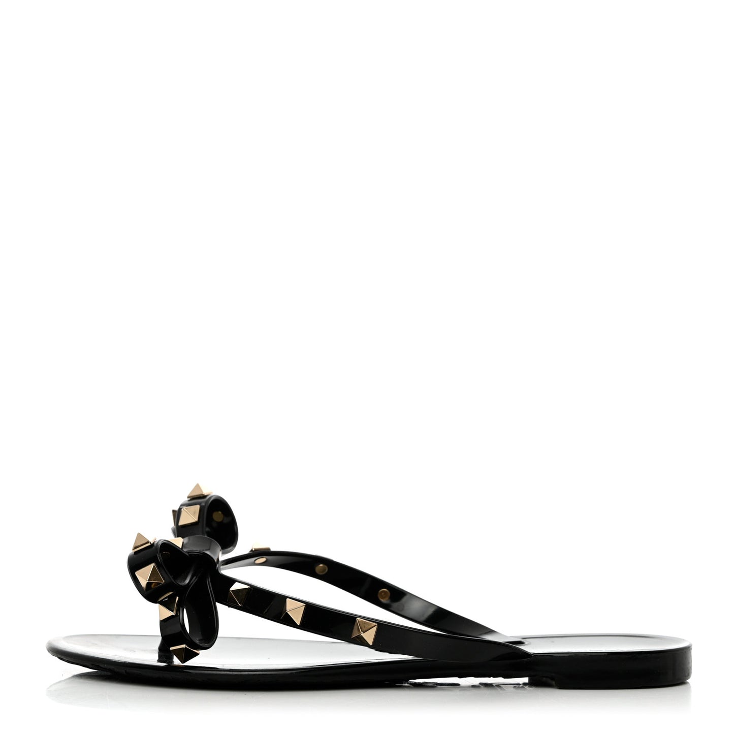 PVC Jelly Rockstud Bow Thong Sandals 36 Black