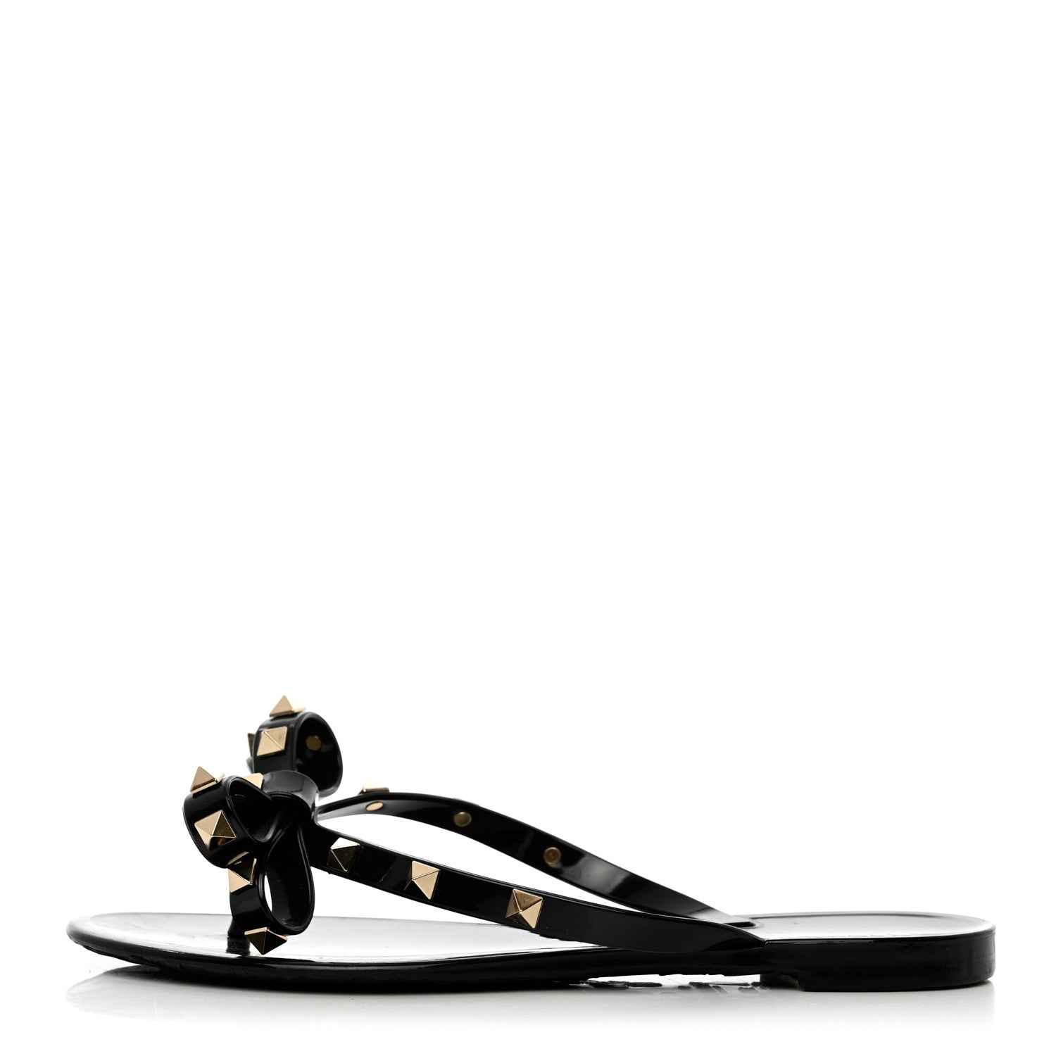 Valentino Garavani PVC Jelly Rockstud Bow Thong Sandals 36 Black 1 of 12