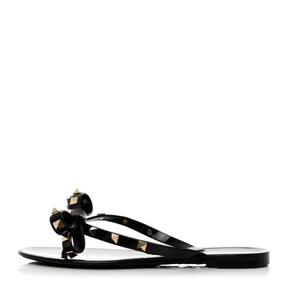 Valentino Garavani PVC Jelly Rockstud Bow Thong Sandals 36 Black 1 of 12