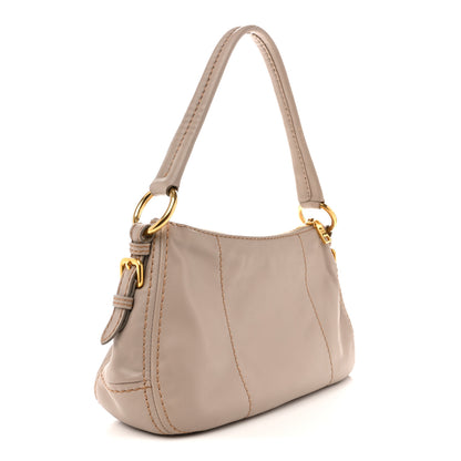 Prada Soft Calfskin Stitched Shoulder Bag  Argilla 3 of 14