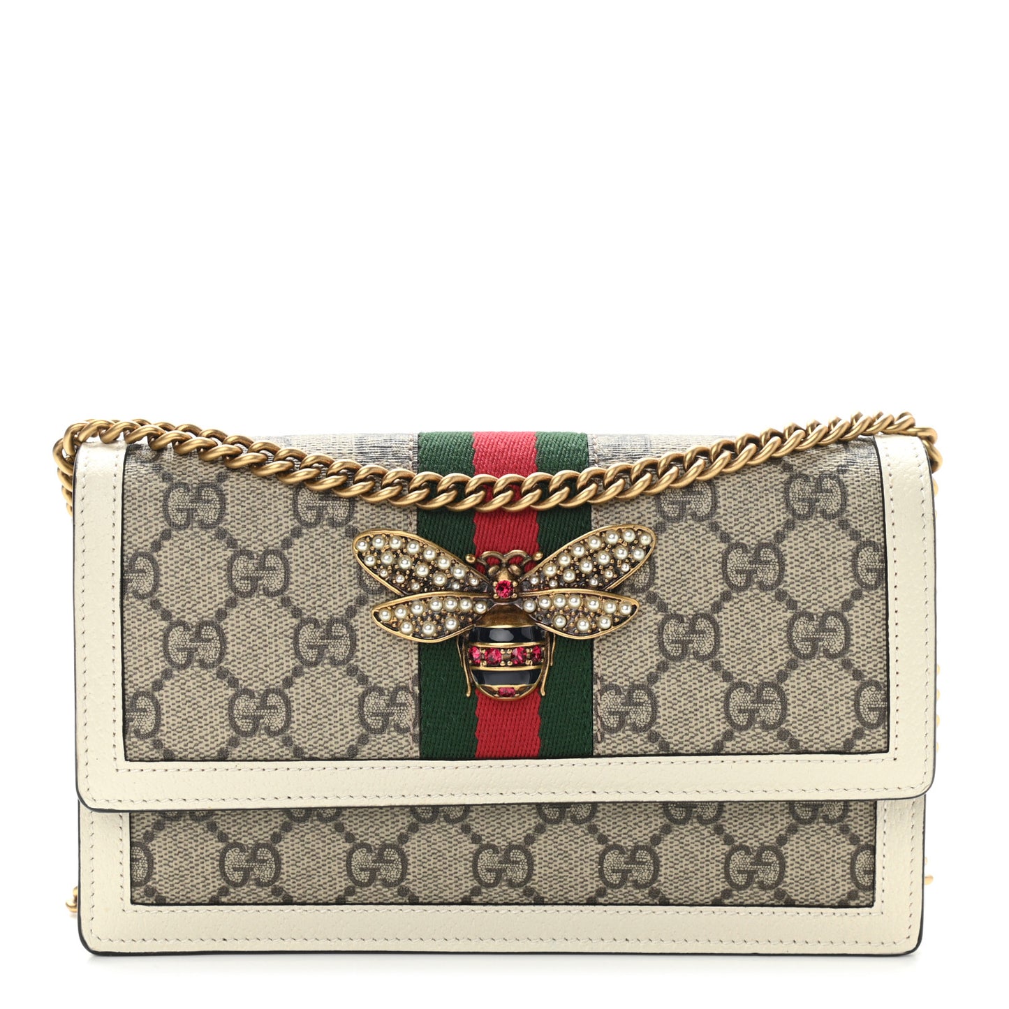 GG Supreme Monogram Web Queen Margaret Chain Wallet White
