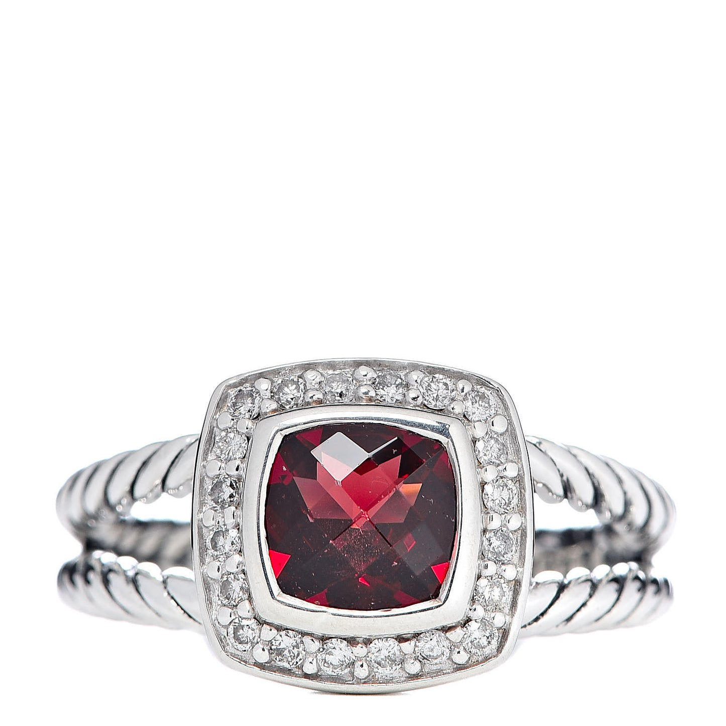 Sterling Silver Diamond Garnet 7mm Petite Albion Ring 54 7