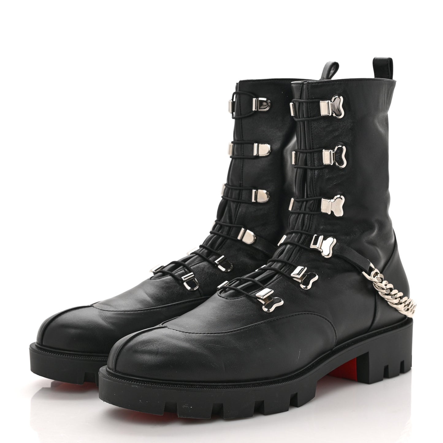 Calfskin Chain Link Combat Boots 41 Black
