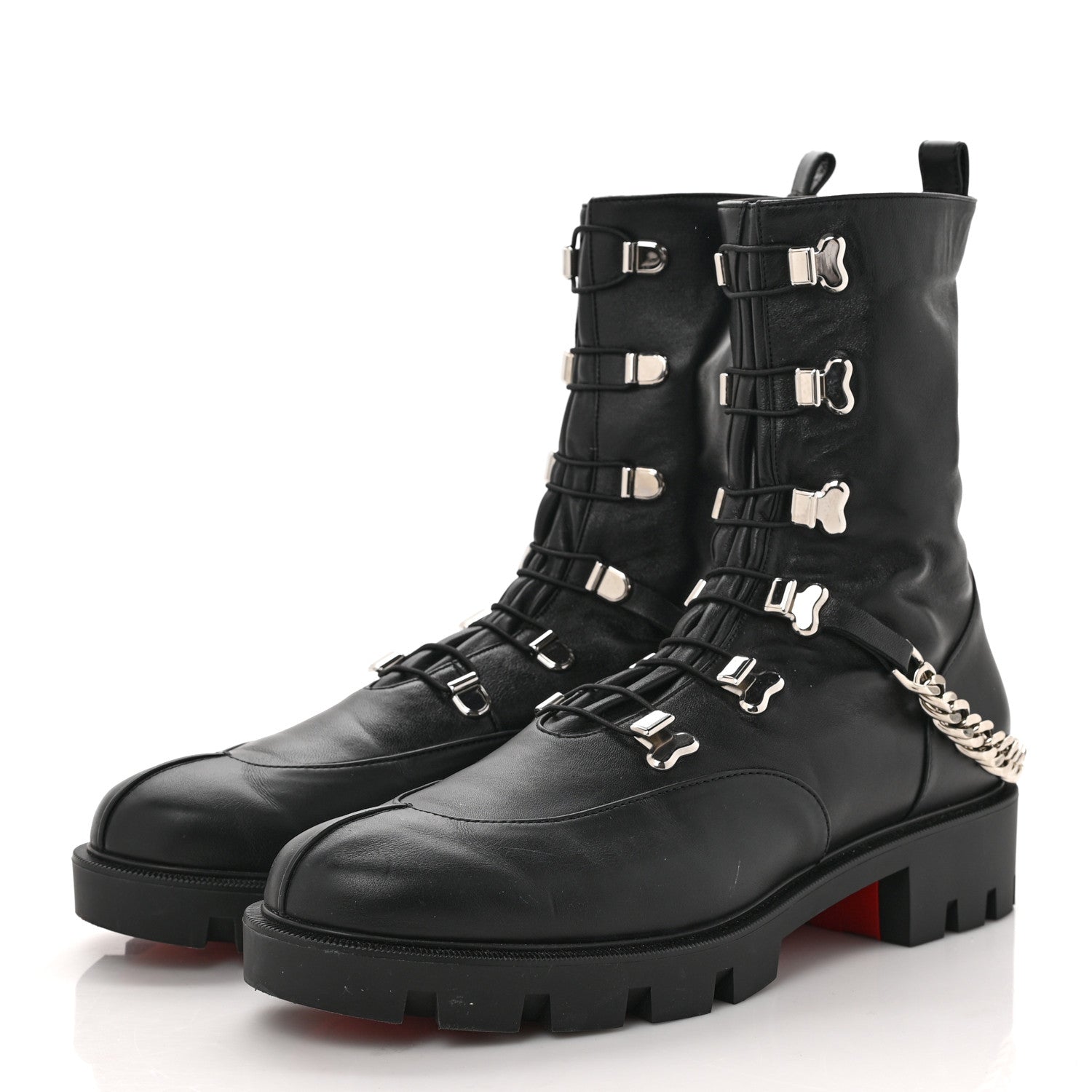Christian Louboutin Calfskin Chain Link Combat Boots 41 Black 3 of 8