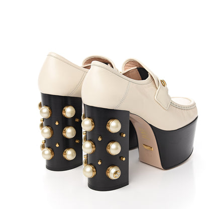 Gucci Malaga Kid Pearl Studded Vegas Platform Loafers 38.5 Mystic White 4 of 10
