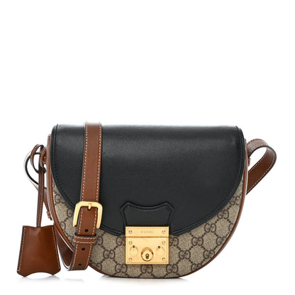Gucci GG Supreme Monogram Calfskin Small Padlock Messenger Shoulder Bag Beige Black Cuir 1 of 11
