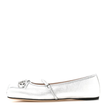 Gucci Nappa Lame Horsebit Ballet Flats 40 Argento 1 of 9