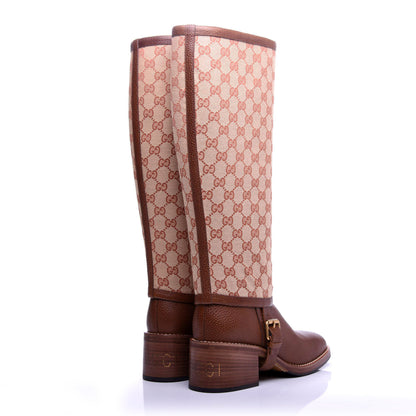 Gucci GG Monogram Calfskin Lola Tall Boots 38.5 Beige Ruggine Cuir 4 of 9