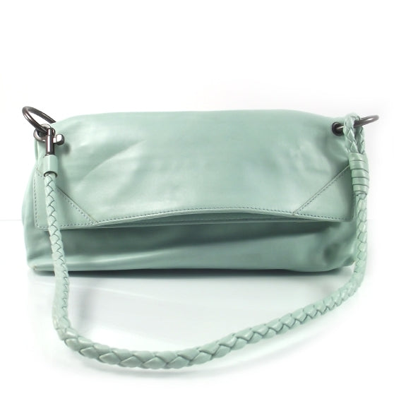 Leather Fold Over Clutch Bag Seafoam