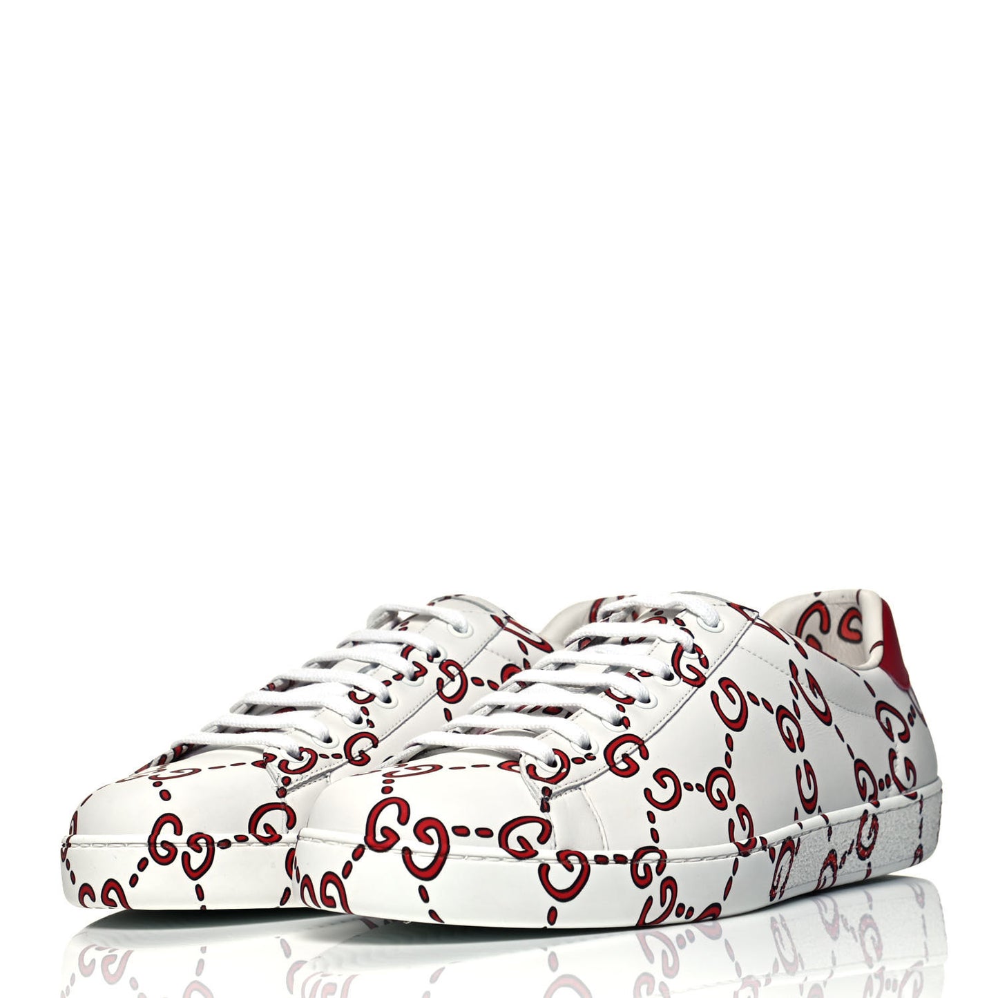 Calfskin GucciGhost Print Mens Ace Sneakers 10 White Hibiscus Red