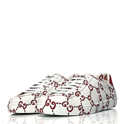 Gucci Calfskin GucciGhost Print Mens Ace Sneakers 10 White Hibiscus Red 3 of 10