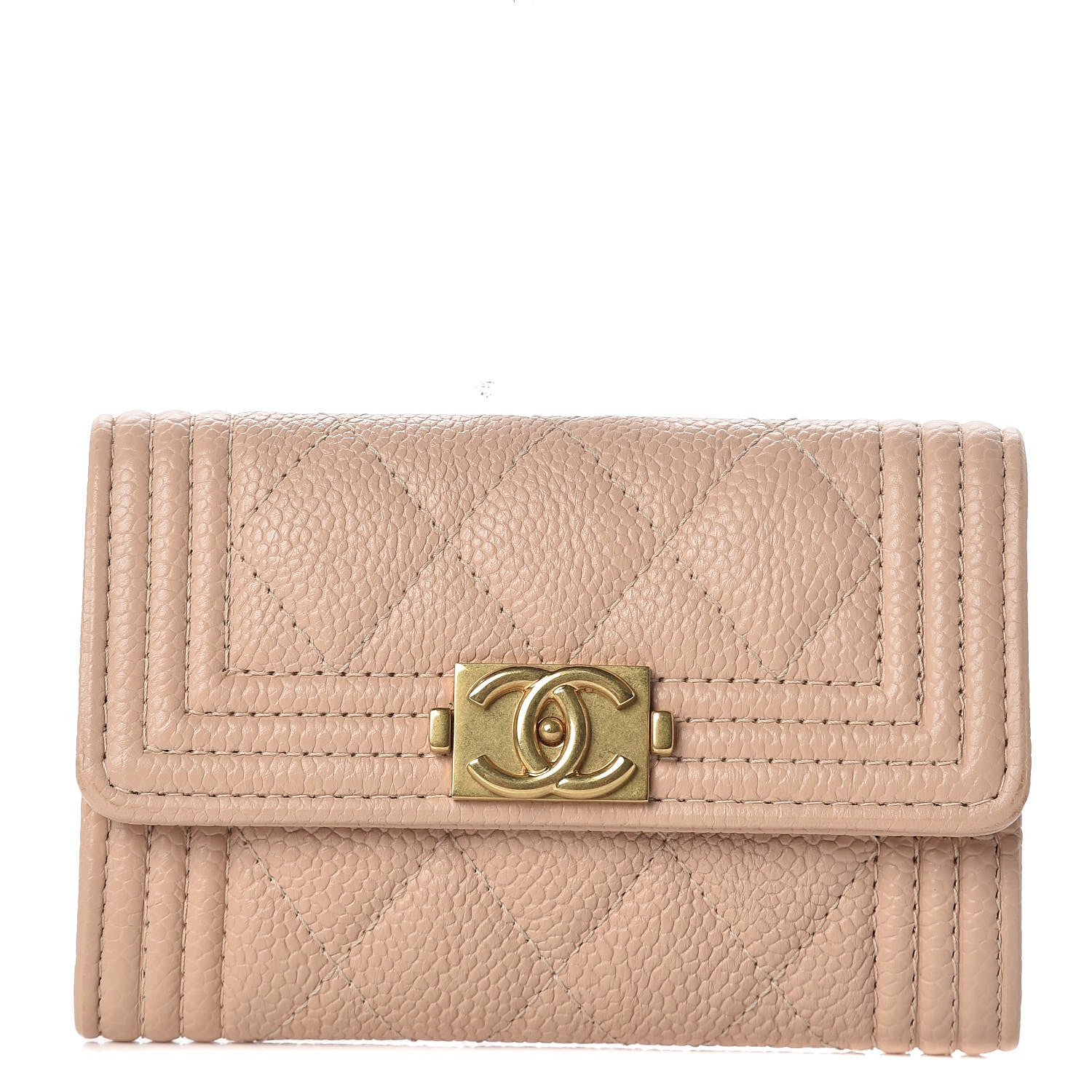 Chanel Caviar Quilted Boy Card Holder Wallet Light Beige 1 of 11