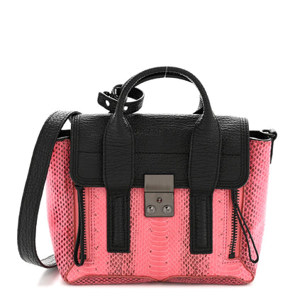 3.1 Phillip Lim Textured Calfskin Elaphe Snakeskin Mini Pashli Satchel Pink Black 1 of 14