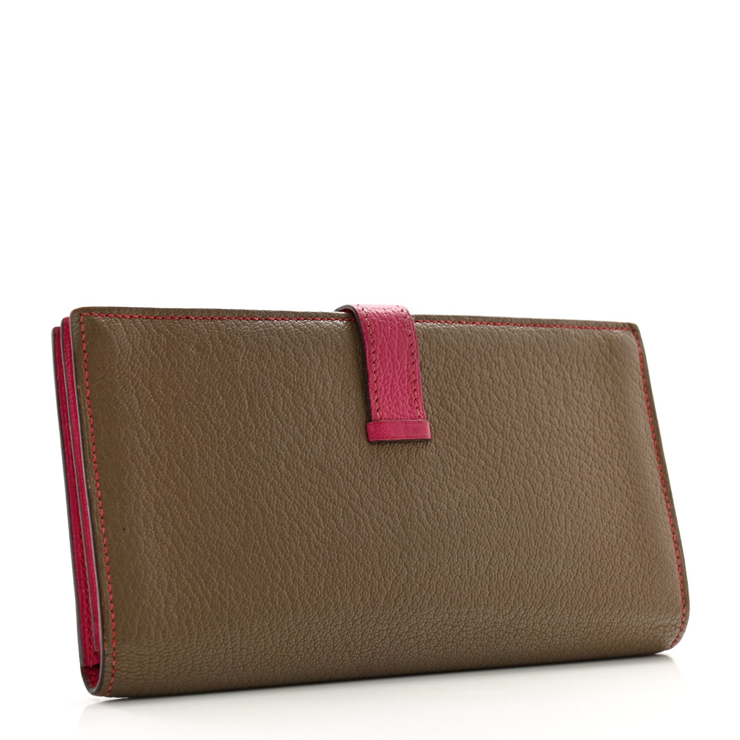Hermes Chevre Mysore Bi-Color Bearn Gusset Wallet Etoupe Rose Shocking 3 of 12