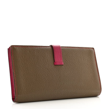 Hermes Chevre Mysore Bi-Color Bearn Gusset Wallet Etoupe Rose Shocking 3 of 12