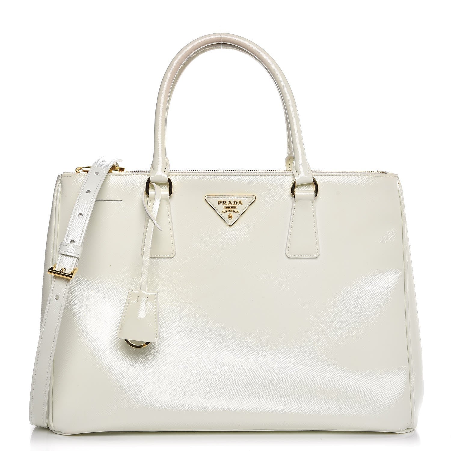 Prada Saffiano Vernice Medium Double Zip Tote Talco 1 of 12