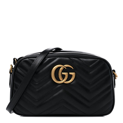 Gucci Calfskin Matelasse Small GG Marmont Chain Shoulder Bag Black 1 of 8