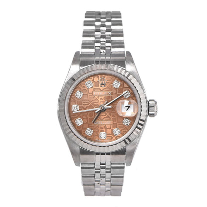 Rolex Stainless Steel 18K White Gold Diamond 26mm Oyster Perpetual Datejust Watch Pink Jubilee 69174 1 of 13