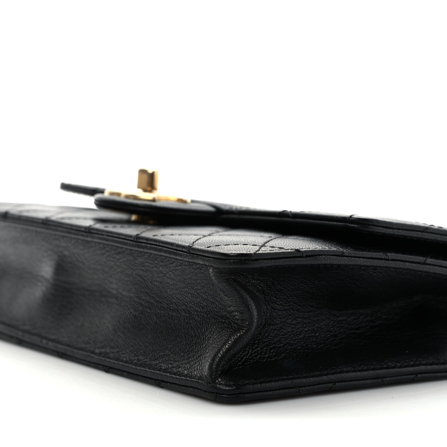 Goatskin Quilted Small Chic Pearls Flap Black