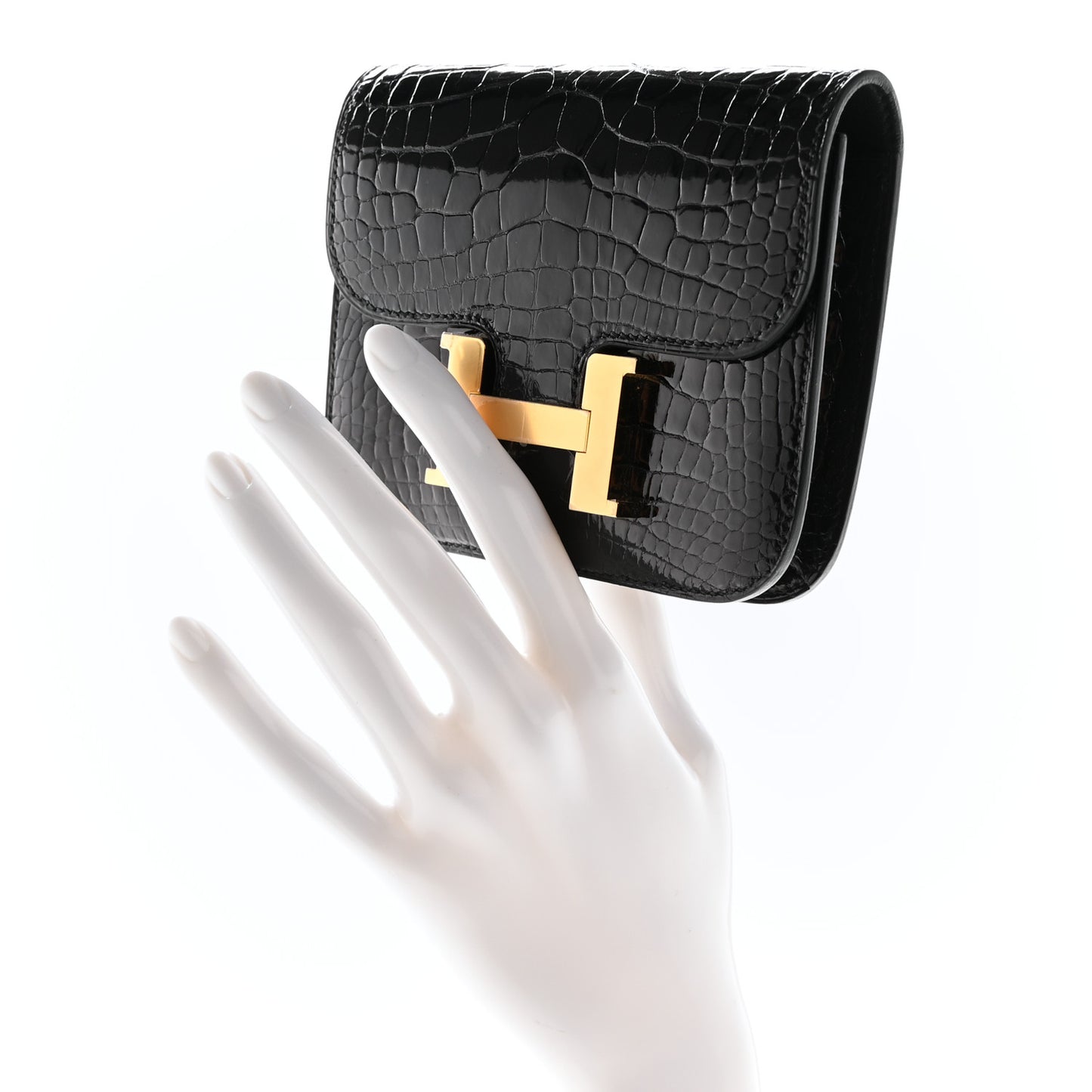 Shiny Alligator Constance Slim Wallet Black