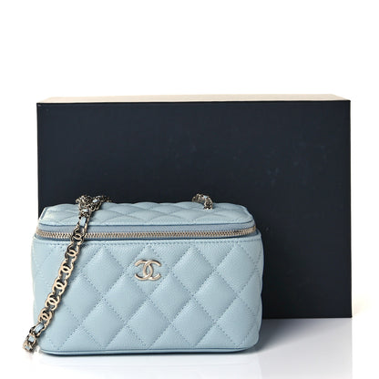 Chanel Caviar Quilted Small Tiny CC Vanity Case With Chain Light Blue 13 of 13