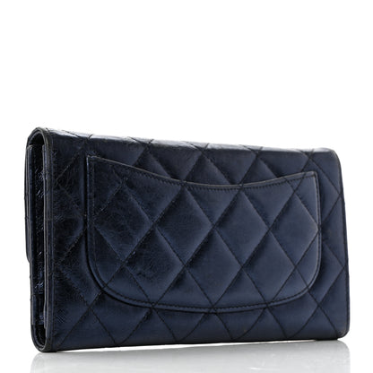 Chanel Metallic Aged Calfskin Quilted Reissue Long Flap Wallet Dark Navy Blue 3 of 10
