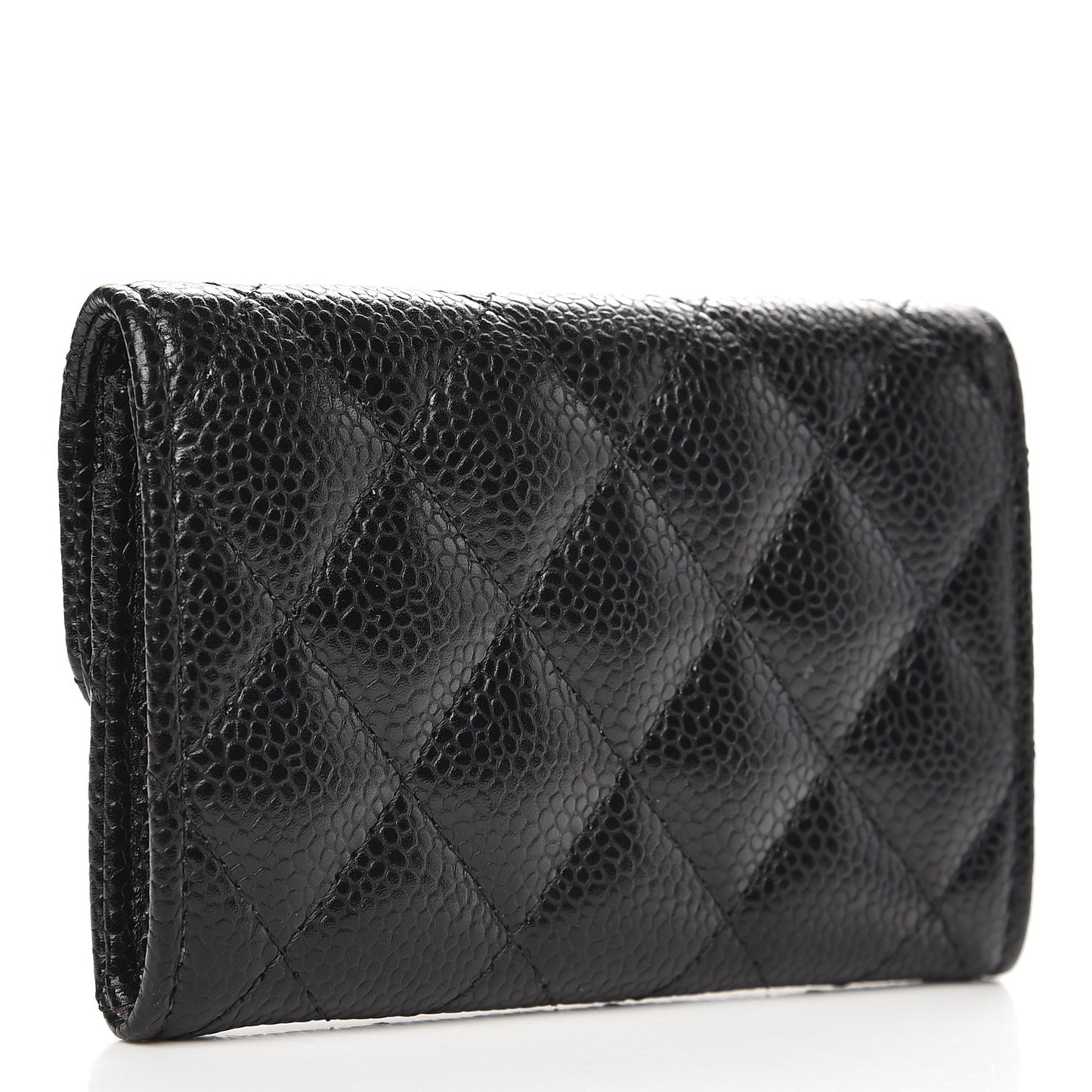 Caviar Quilted Flap Card Holder Black
