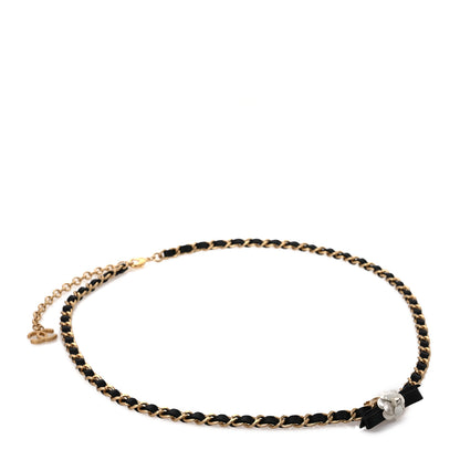 Chanel Calfskin Crystal Chain Camellia Belt 85 34 Black Gold 1 of 5