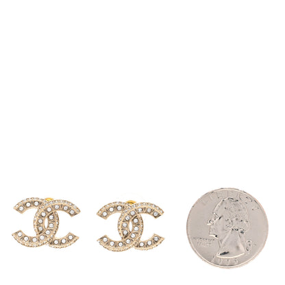 Chanel Crystal Timeless CC Earrings Light Gold 2 of 4