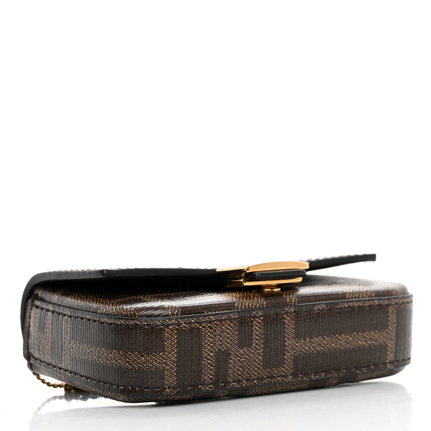 Fendi Glazed Fabric FF 1974 Nano Baguette Charm Mogano Panna 3 of 9