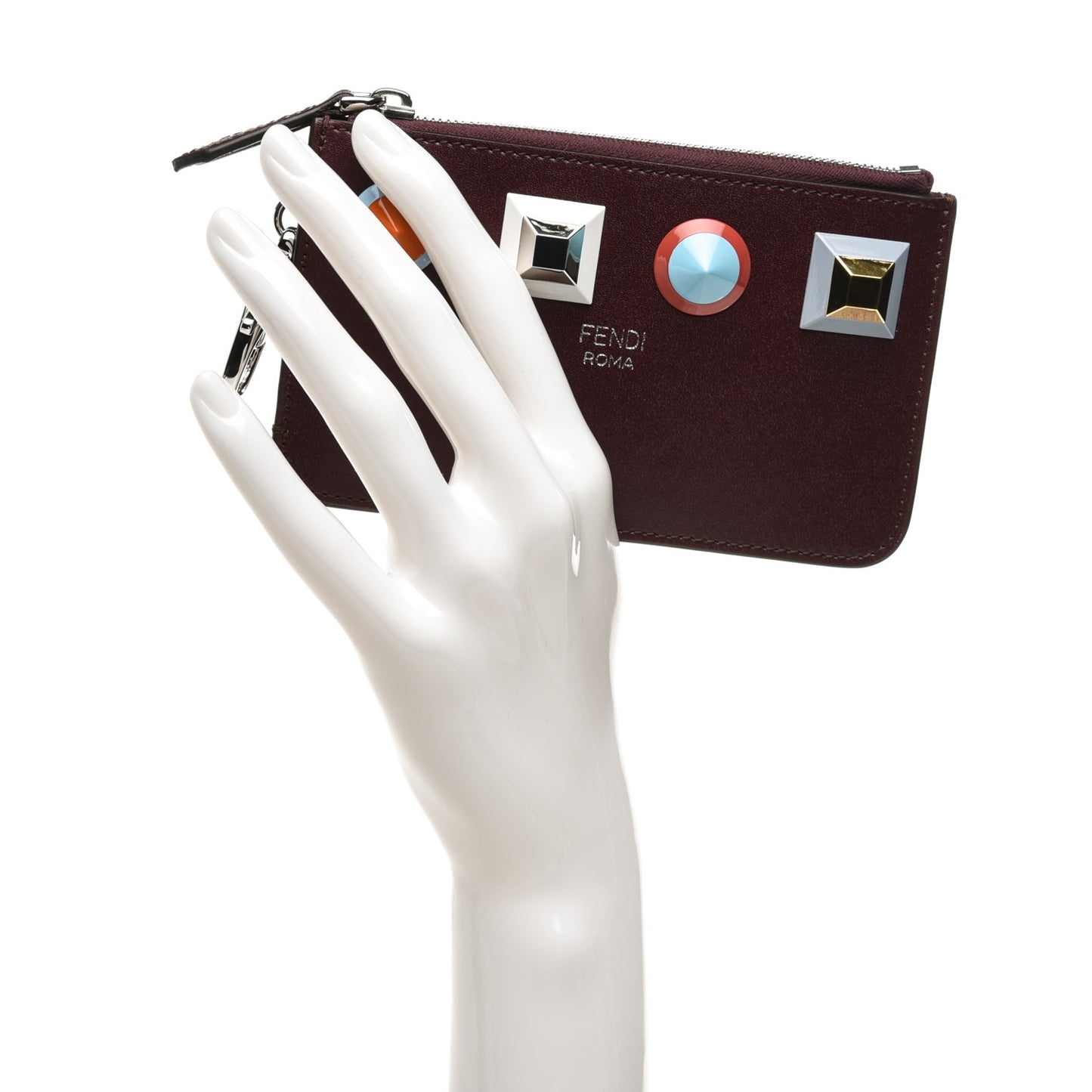 Vitello Liberty Studded Coin Pouch Key Case Bordeaux Multicolor