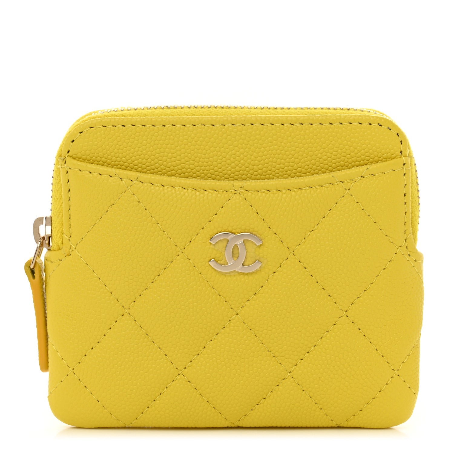 Chanel Caviar Quilted Zip Card Holder Wallet Yellow 1 of 8