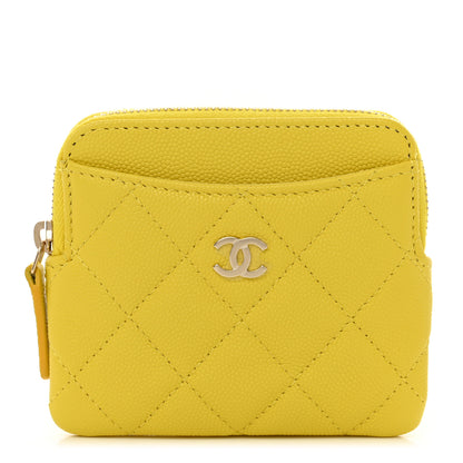 Chanel Caviar Quilted Zip Card Holder Wallet Yellow 1 of 8