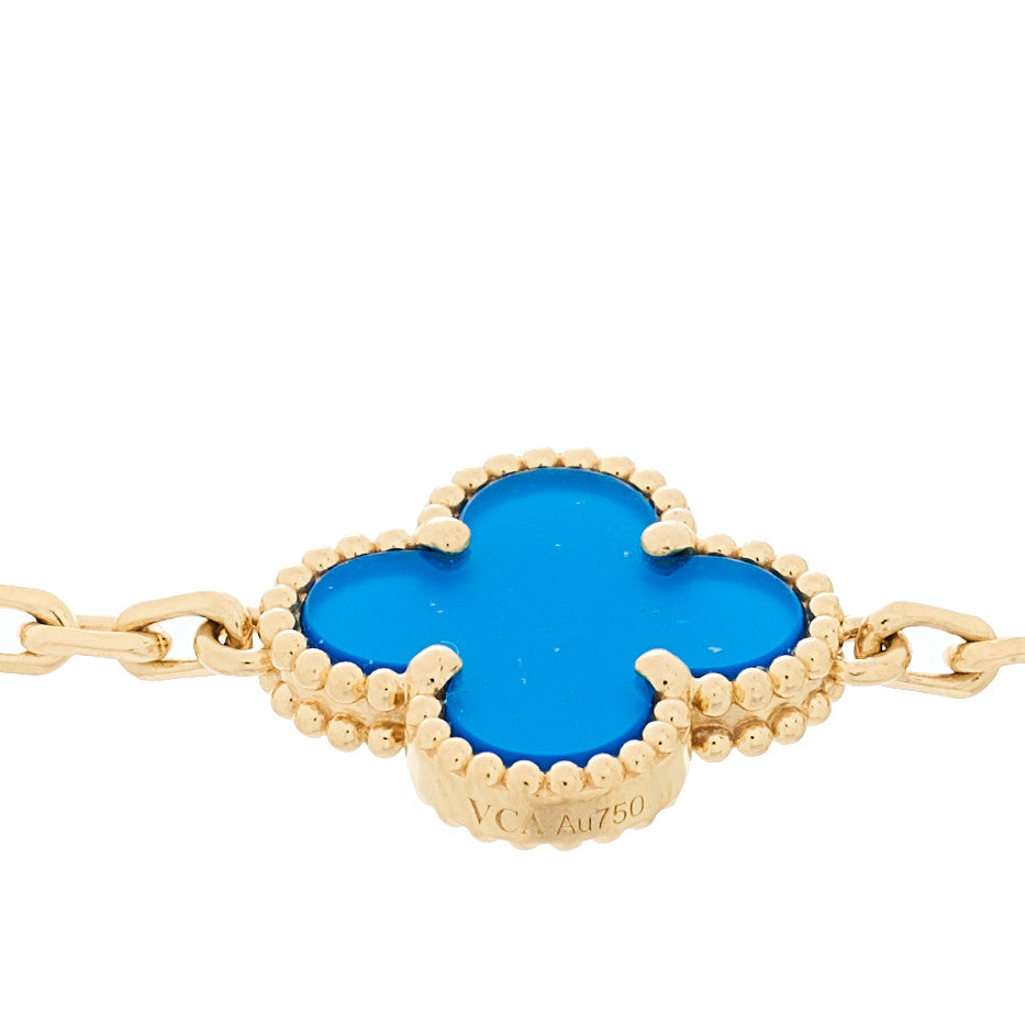 Van Cleef & Arpels 18K Yellow Gold Blue Agate 5 Motifs Vintage Alhambra Bracelet 4 of 5