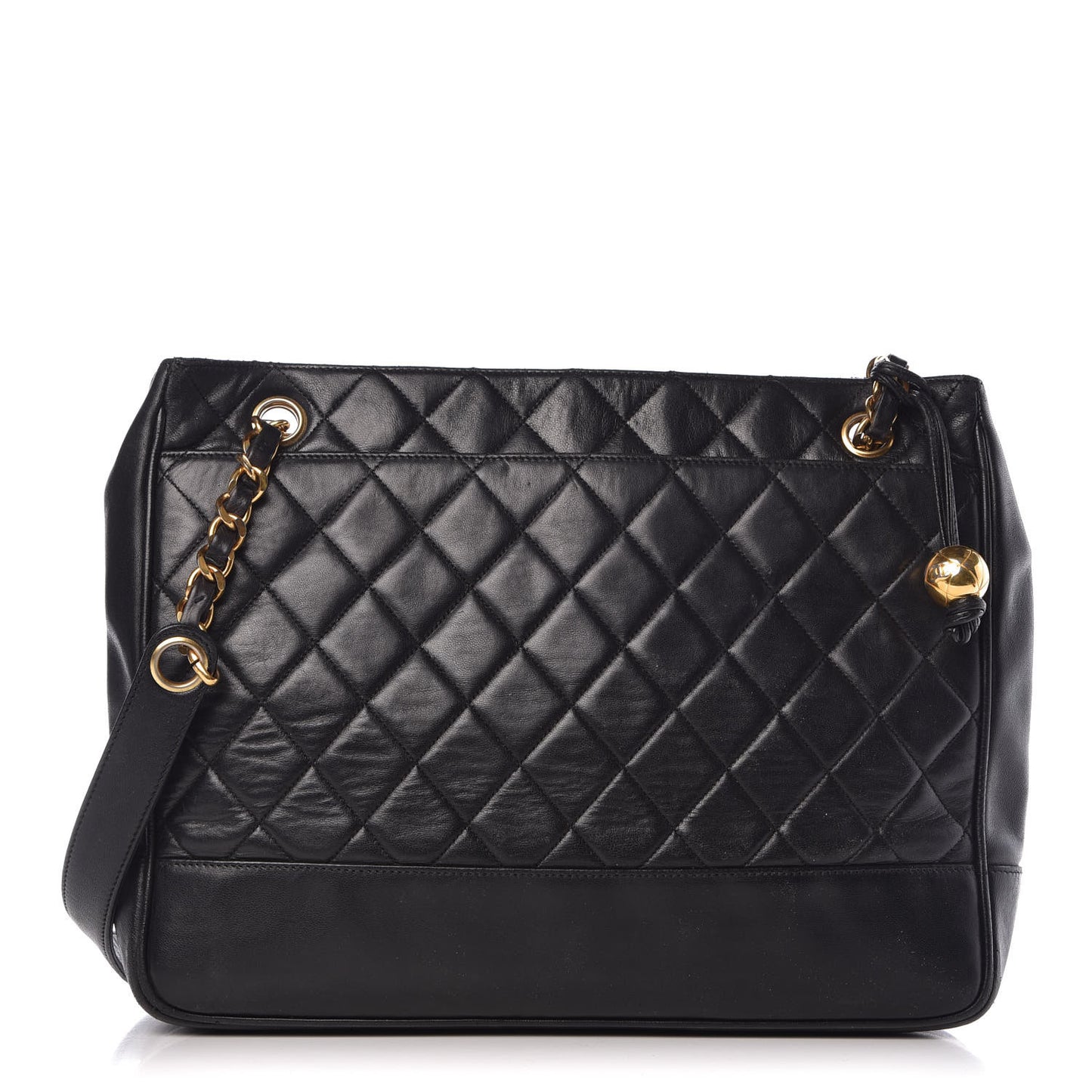 Lambskin Quilted Shopping Tote Black