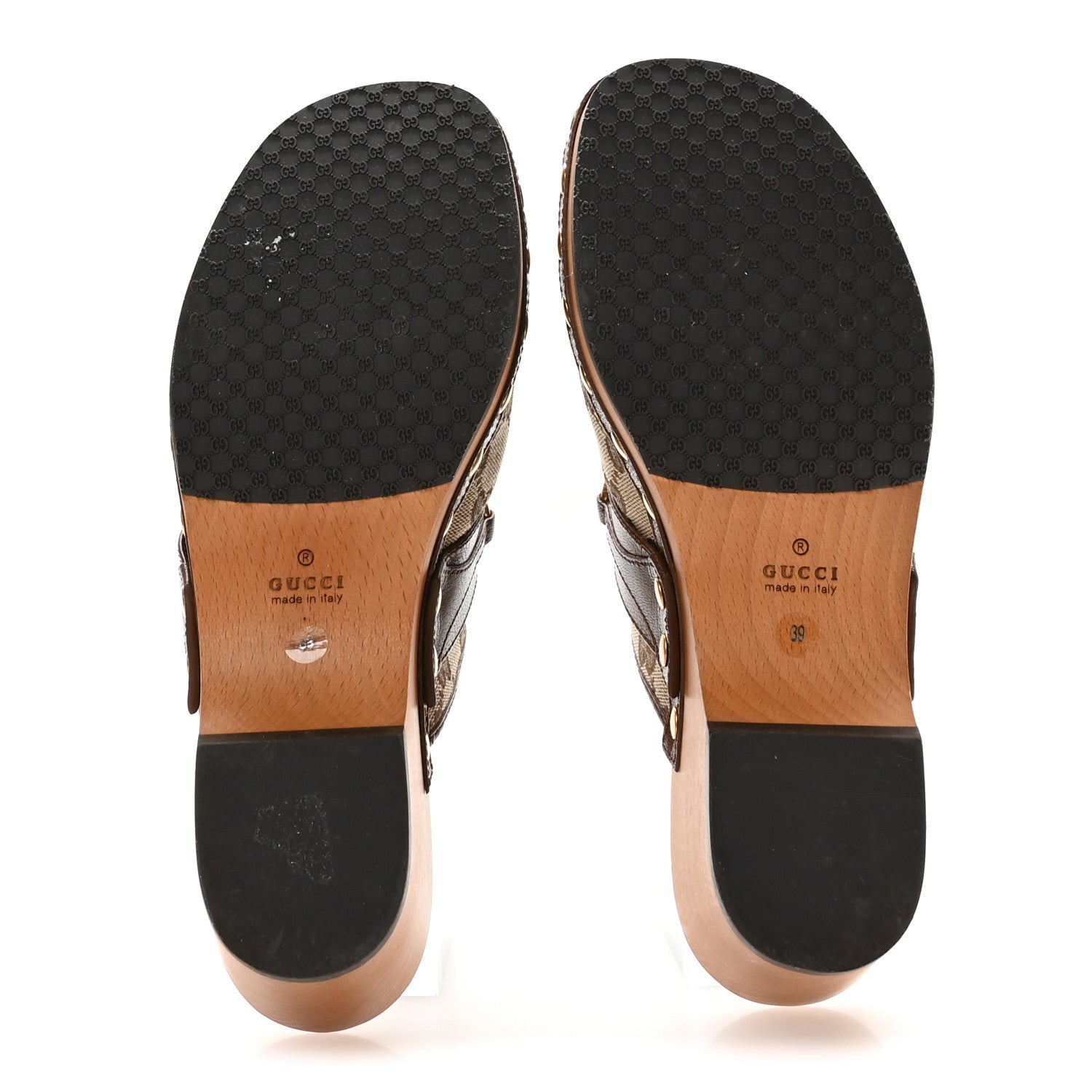 Gucci Monogram Goatskin Horsebit Clog Mules 39 Beige Ebony Brown Sugar 6 of 9