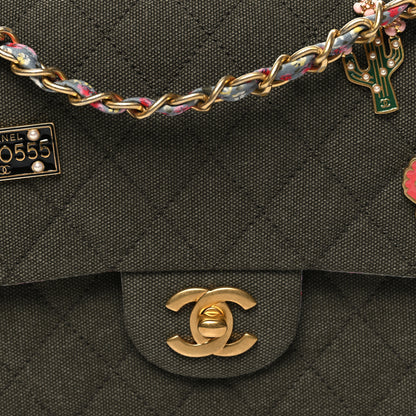 Chanel Toile Quilted Medium Cuba Double Flap Khaki 8 of 11