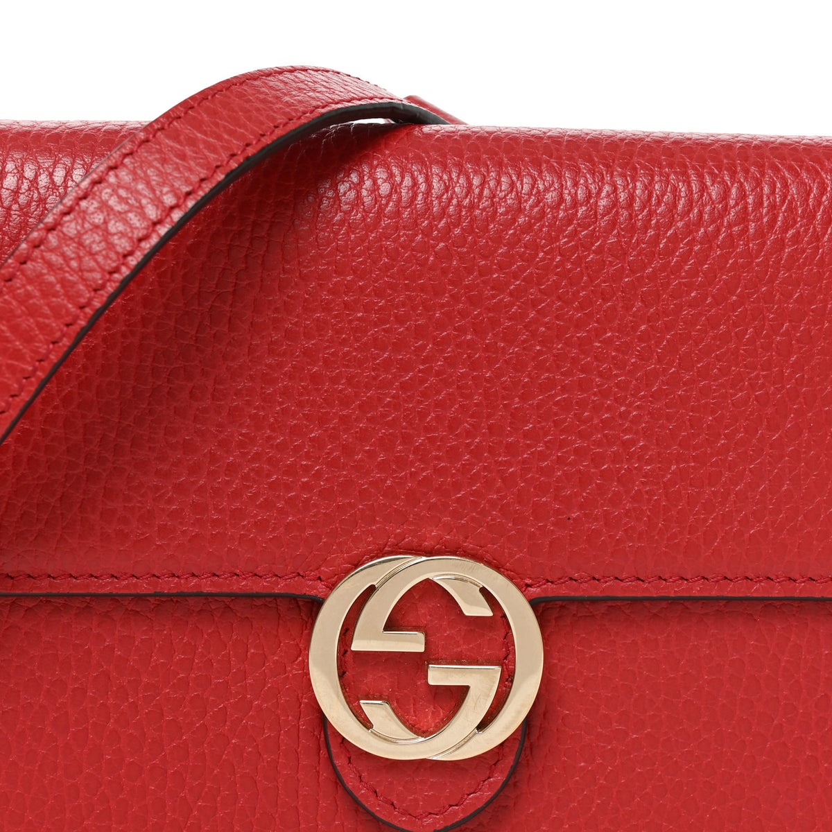 Dollar Calfskin Interlocking G Chain Wallet Red