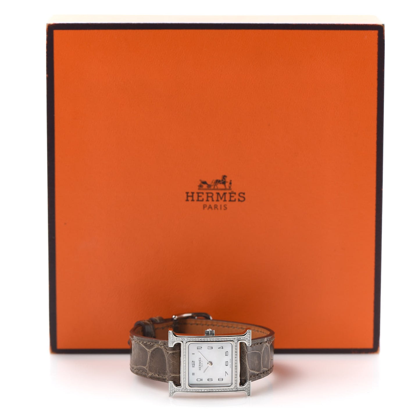 Stainless Steel Alligator Diamond Bezel Mother of Pearl 21mm Heure H Hour Quartz Watch Gris Elephant
