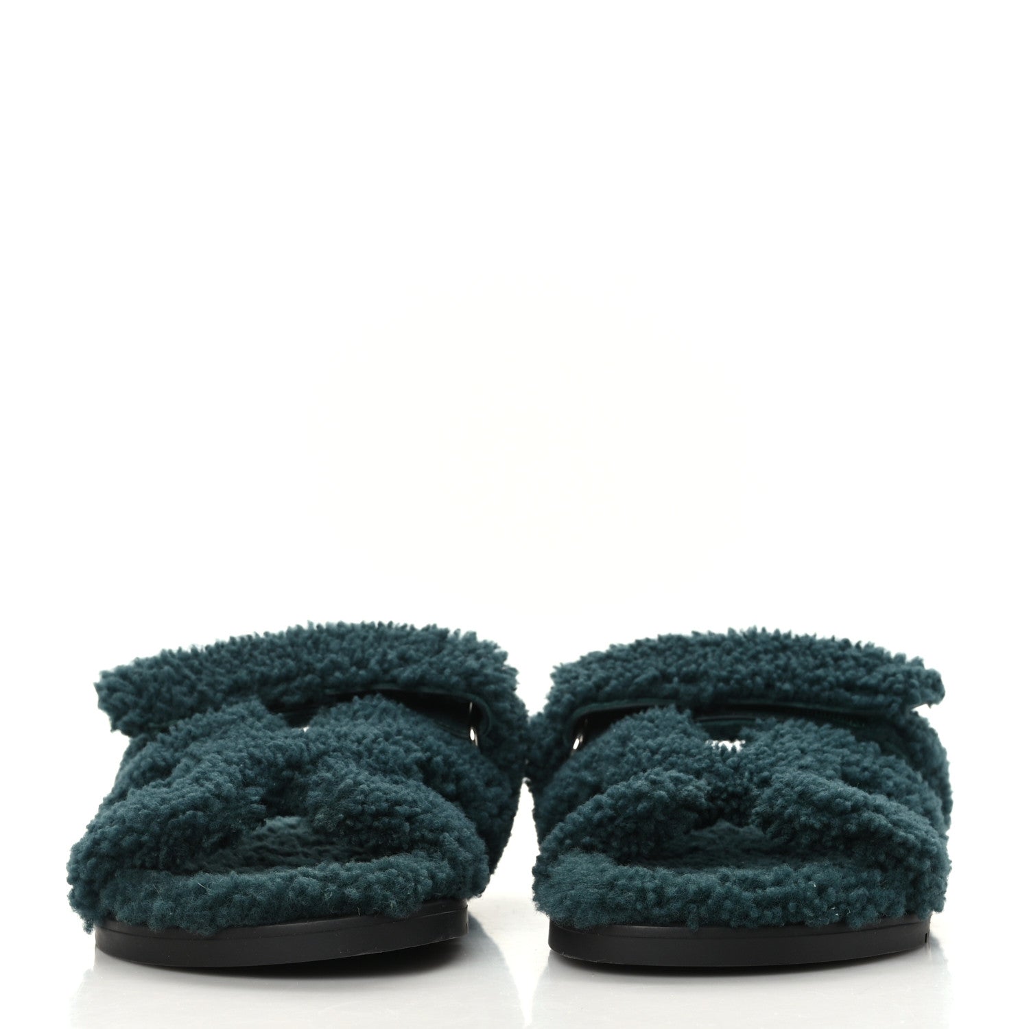 Hermes Woolskin Womens Chypre Sandals 37.5 Vert Anglais 2 of 7