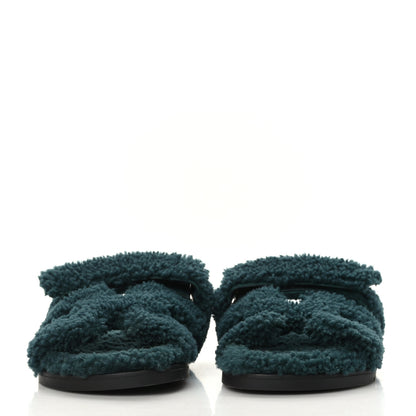 Hermes Woolskin Womens Chypre Sandals 37.5 Vert Anglais 2 of 7