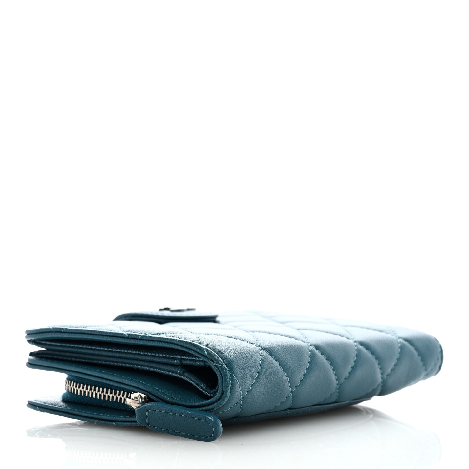 Chanel Lambskin Quilted CC French Wallet Blue 4 of 7