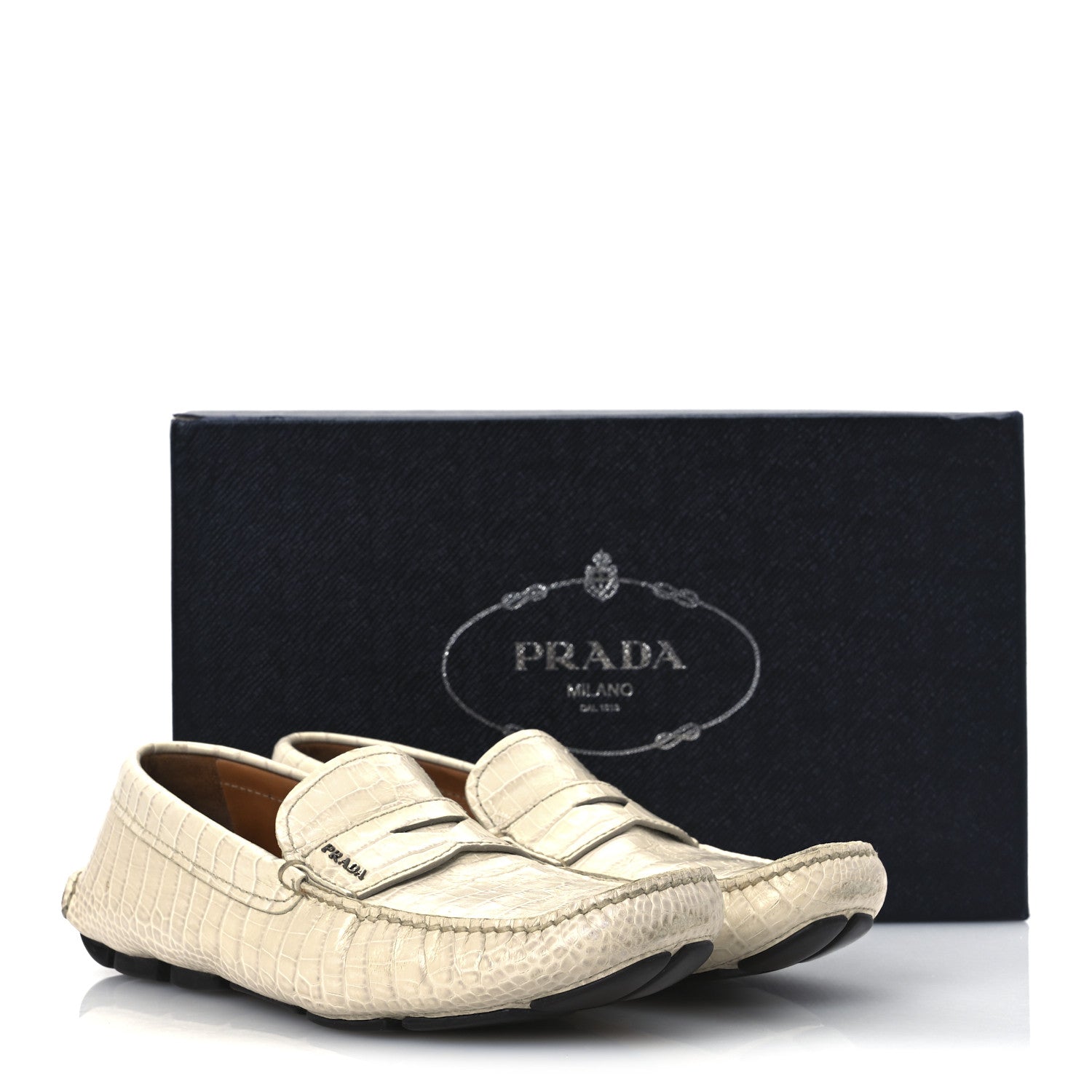 Prada Calfskin Crocodile Embossed Loafers Men's Driving Loafers 8 Cera 15 of 15