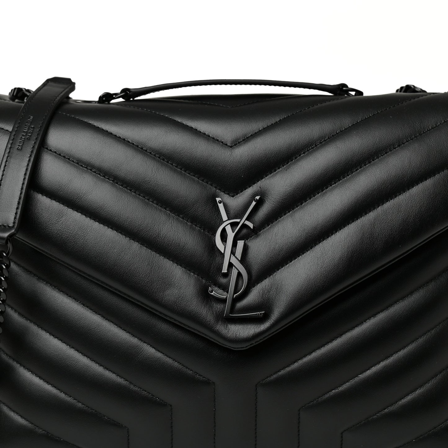 Calfskin Y Quilted Monogram Medium Loulou Chain Satchel Black