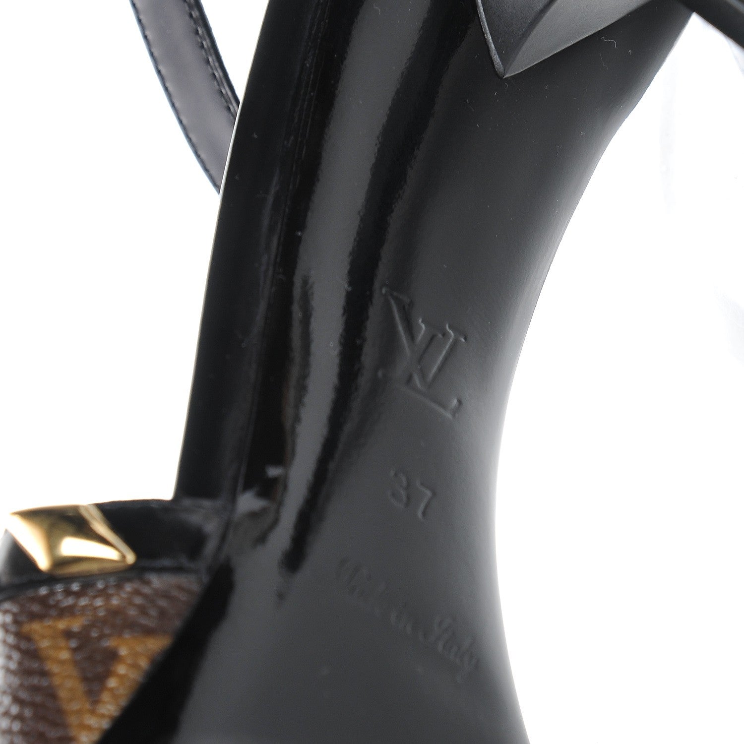 Louis Vuitton Calfskin Monogram Eldorado Heeled Sandals 37 Black 6 of 8